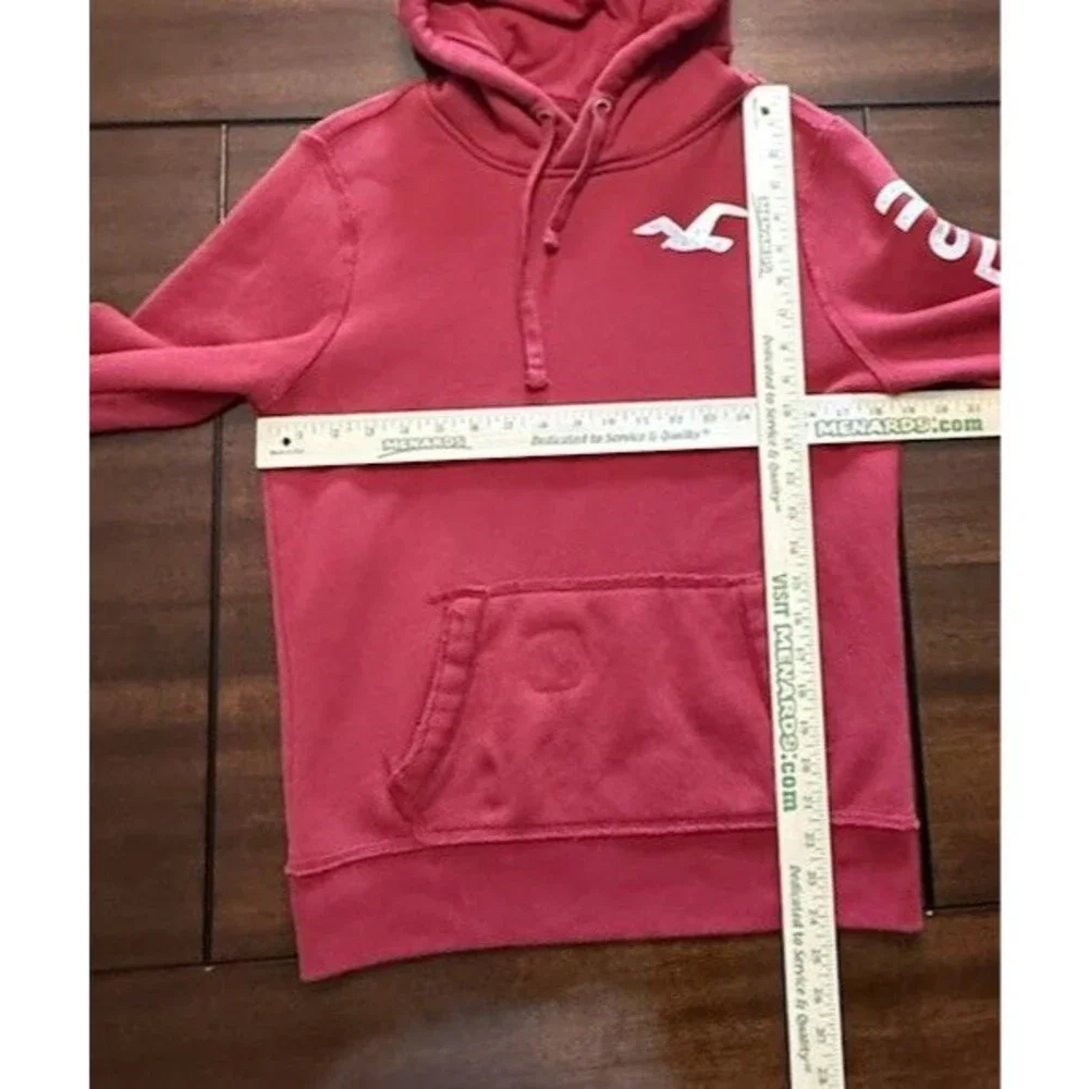🔥Y2K Hollister Hoodie Mens XS Red Fleece Pullover Spellout Logo Sweatshirt A&F